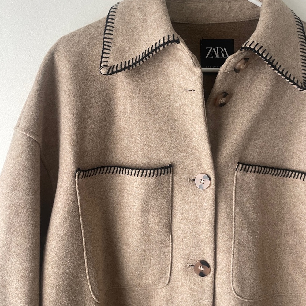 Tan Utility Jacket with Black Stitching